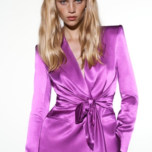 SOLD!!! Zara Satin Effect Tie Blazer Pants Set NWT - Picture 2 of 8